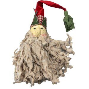 handmade Christmas Santa Claus head ornament rag beard star tree tan red 8" READ
